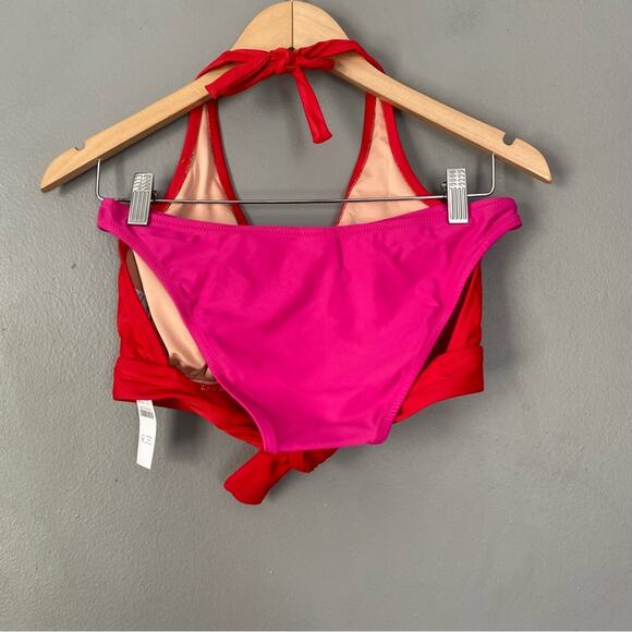 NWT J.CREW Colorblock Swimsuit DD halter bikini top & High Leg bottom Sz M XL - Picture 4 of 13